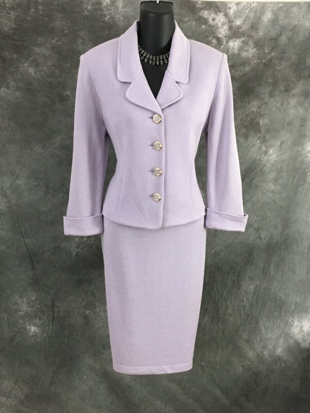 BEAUTIFUL St John collection knit lavender purple jacket skirt suit size 4 - Picture 2 of 9
